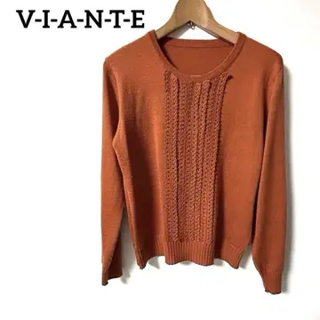 오렌지 케이블 짜임 긴팔 니트 스웨터 V-I -A-N-T-E
