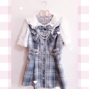 앙크루즈 요크 프릴 하트 벨트 콤비네존 블루