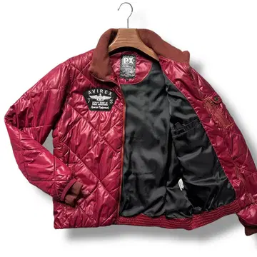 아비렉스 퀼팅 다운 자켓 와펜 L 로고 더블 지퍼