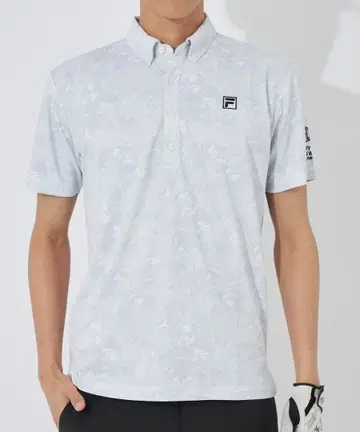 FILA 화이트 카모 무늬 피케 셔츠 L
