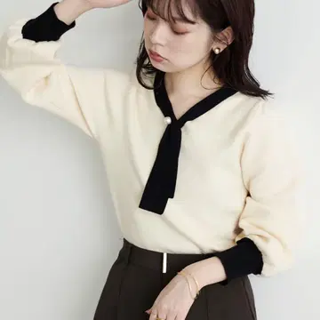 natural couture 펄 보타이 니트 오피스 캐주얼
