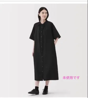 무인양품 매끄러운 리오셀 혼방 칠부 소매 원피스 M 블랙 도트 패턴