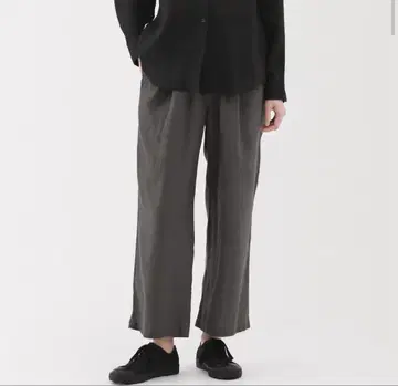 무인양품 린넨 워싱 이지 와이드 팬츠 그레이 L