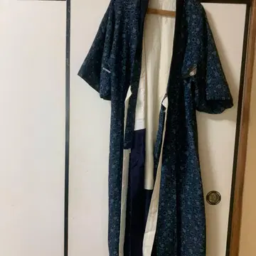 네이비 컬러 꽃무늬 코몬 기모노 면