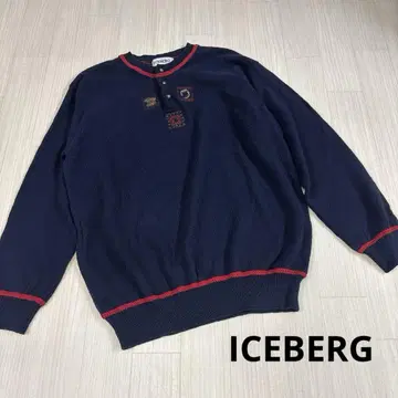 ICEBERG 네이비 니트 스웨터 헨리넥 자수