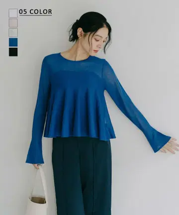 [미사용 새상품 택 포함] 베이스먼트 온라인 페플럼 시어 탑 블루