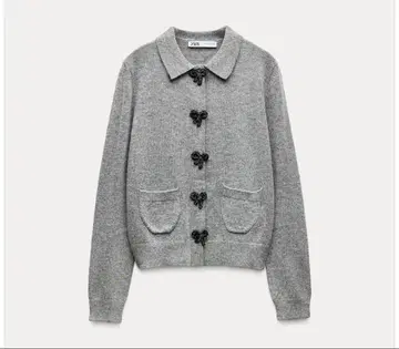 ZARA 리본 버튼 니트 자켓 가디건 그레이
