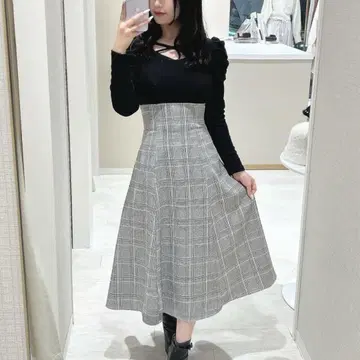 evelyn 리브 원피스 롱 체크