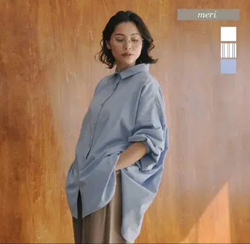 meri 백 개더 셔츠 블루