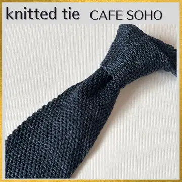 n8 아오키 CAFE SOHO 베이직 실크 니트 타이 서리 내린 네이비