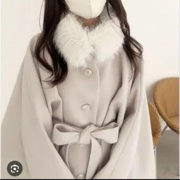 GRL 퍼 칼라 리본 벨트 부착 판초 코트 [k9299d]