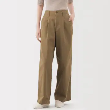 새상품 하자품 무인양품 무라토 치노 턱 와이드 팬츠 M 다크 베이지