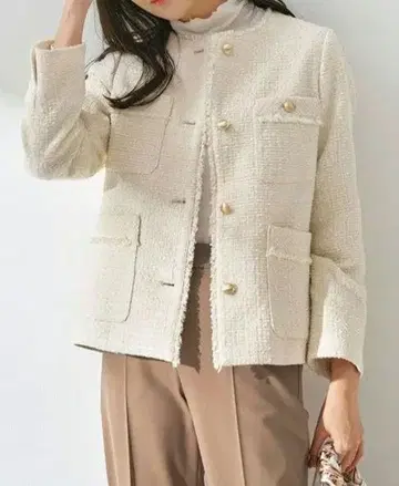 anysis 트위드 노카라 미들 자켓 아이보리 사이즈 3