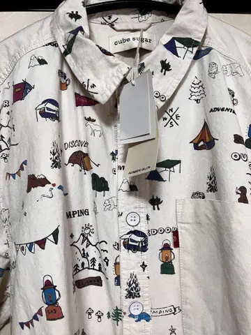 큐브 슈가 새상품 캠핑 패턴 긴팔 셔츠