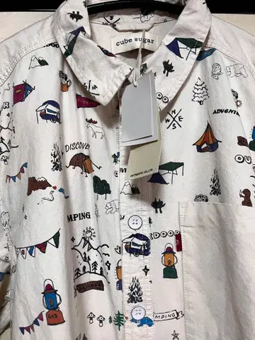 큐브 슈가 새상품 캠핑 패턴 긴팔 셔츠