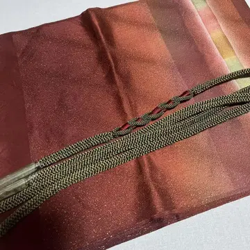 브라운과 금색 라메 오비 장식 천 그린 허리띠 세트