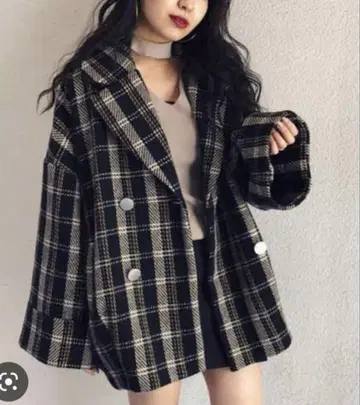 ENVYM 체크 더블 코쿤 코트