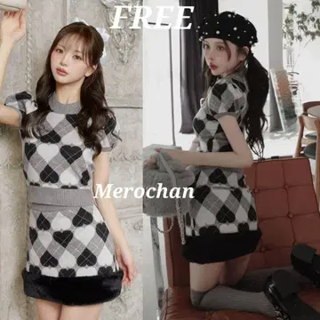 [새상품] 다리치 아가일 하트 체크 니트 셋업 F