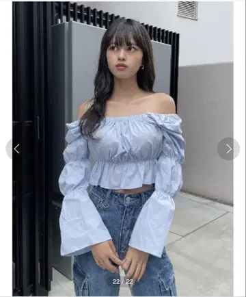 ENVYM 개더 슬리브 블라우스 블루
