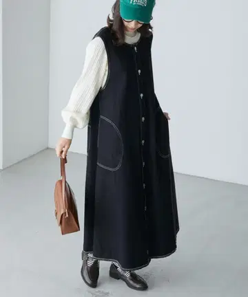 BONLECILL 버튼 플라이 데님 오버롤 스커트