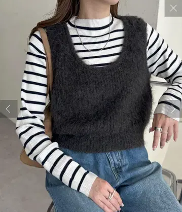 디스코트 샤기 U넥 베스트 차콜 그레이