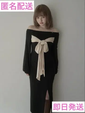 andmary Ella 리본 드레스 BLACK