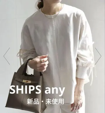 SHIPS any 린넨 믹스 하운드투스 체크 패턴 리본 슬리브 블라우스