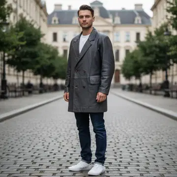 램 가죽 천연 가죽 더블 테일러드 자켓 남성용 프리 사이즈 그레이