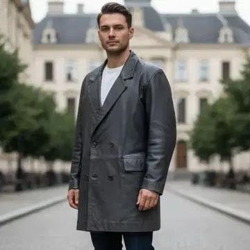 램 가죽 천연 가죽 더블 테일러드 자켓 남성용 프리 사이즈 그레이