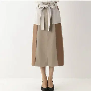 새상품 타이트 스커트 브라운 스트레치 리본 포켓