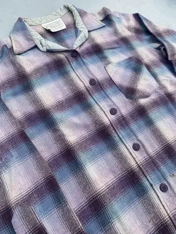 70s Pendleton 울 체크 무늬 긴팔 플란넬 셔츠 옴브레