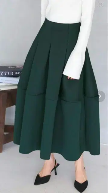 RUIRUE BOUTIQUE 다크 그린 플리츠 스커트 L 사이즈