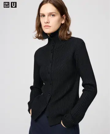 UNIQLO U 메리노 블렌드 하이넥 가디건 블랙 S