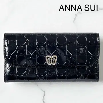 새상품급 ANNA SUI 안나수이 엠보 블랙 에나멜 가마구치 장지갑
