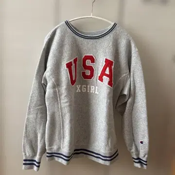 Champion x X-girl 콜라보 USA 맨투맨 그레이 MEDIUM