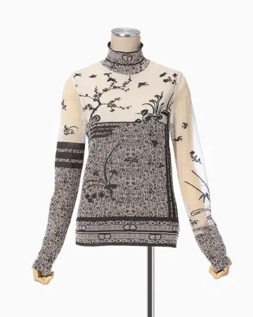 Nature Pattern Sheer Knitted HighNeckTop