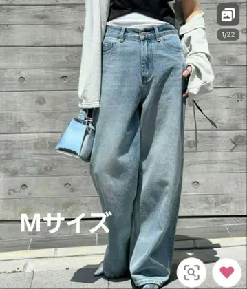 chuclla 하이웨스트 루즈 와이드 데님 M