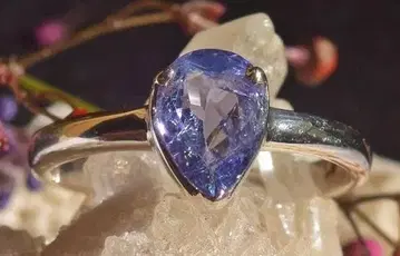 12호 탄자나이트 페어 쉐이프 패싯 컷 실버 반지 346