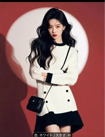 새상품 화이트 블랙 니트 원피스 M