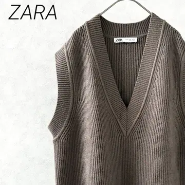 ZARA 니트 베스트 리브 니트 V넥 오버 사이즈 심플 루즈핏