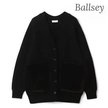 BALLSEY 울 폴리에스테르 밀라노 리브 퍼 포켓 가디건 블랙