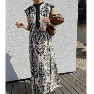 ameri DAMASK EMBROIDERY LINEN DRESS