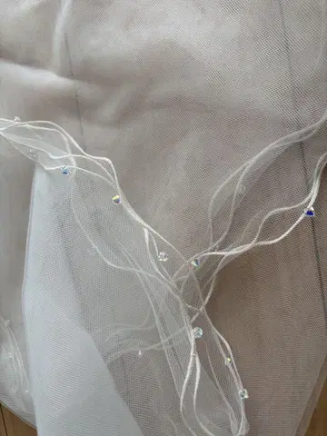 화이트 비즈 장식 웨딩 베일