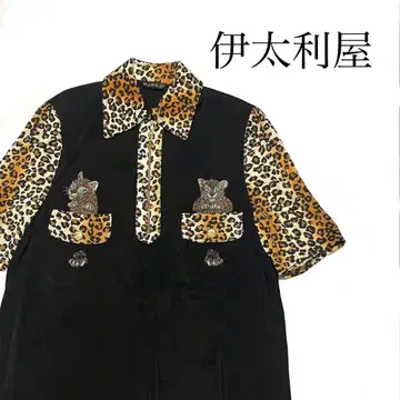 새상품급 이타리야 튜닉 셔츠 블라우스 레오파드 애니멀 표범 무늬