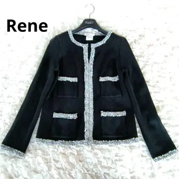 새상품급 Rene 노카라 자켓 니트 프린지 일본제 포켓