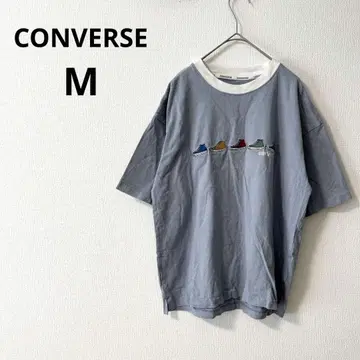 컨버스 T셔츠 M 파랑 그레이 면 100% 드롭 숄더 봄/여름/가을