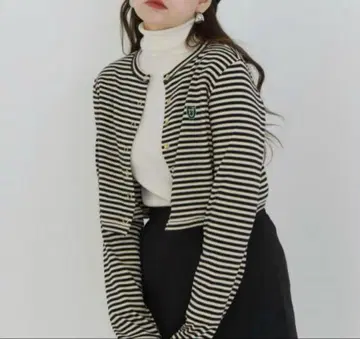 TINA:JOJUN 스트라이프 크롭 가디건 미니 기장