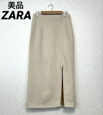 새상품급 [ZARA] 페이크 스웨이드 롱 타이트 스커트 S 베이지 슬릿