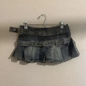 다크 데님 프릴 미니 스커트