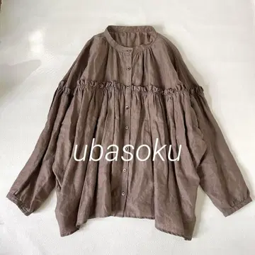 미사용 새상품 우바소크 린넨 블라우스 프릴 블라우스 포근하고 넉넉하게